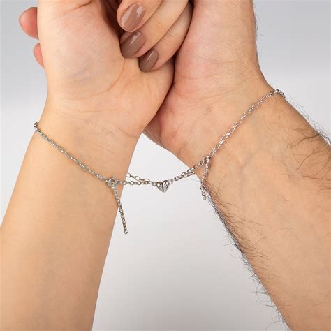 Matching Hearts Magnetic Couples Bracelets for Lovers, Dainty Chain ...