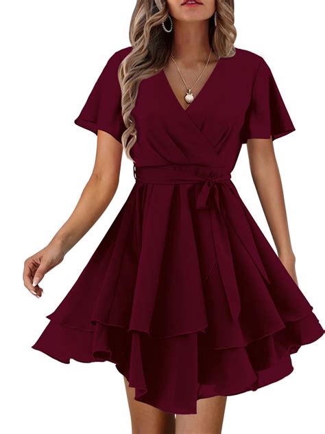 Starybirds Womens Sun Dress Deep V Neck Short Sleeve Wrap Dresses ...