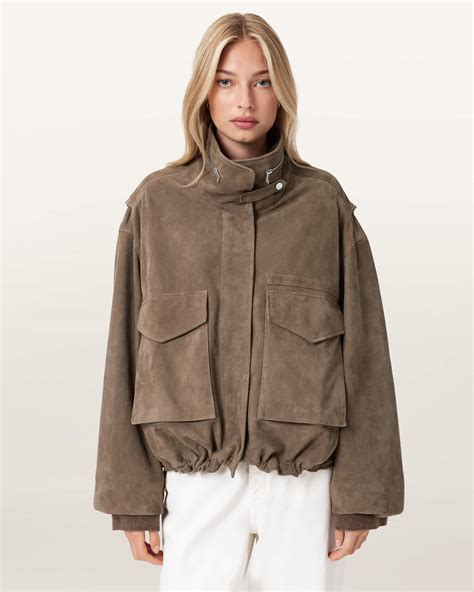 Clay Funnel Neck Suede Cropped Jacket WALNUT BROWN | ALLSAINTS