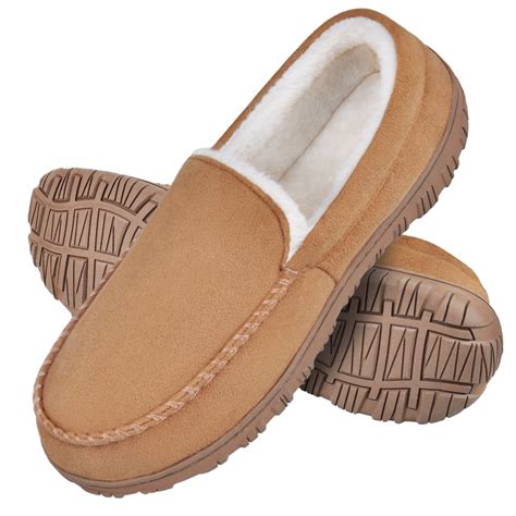 NCCB Men's Indoor-Outdoor Moccasin Slippers with Memory Foam, Wide ...