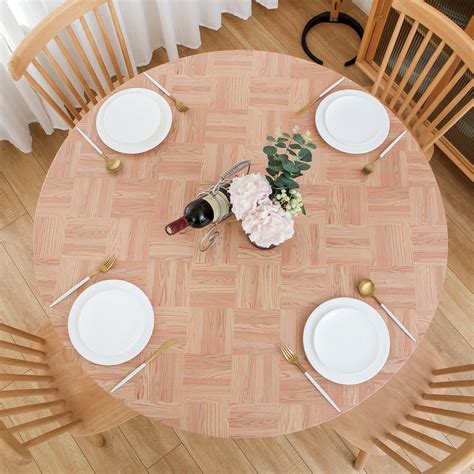 Amazon.com: NLMUVW Round Fitted Vinyl Tablecloth with Elastic Edge 100% ...