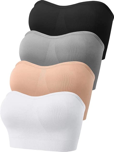 Geyoga 4 Pack Women's Bandeau Bras with Non Slip Liner, Padded ...