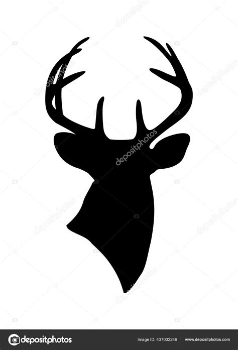 Cabeça Rena Veado Preto Vetor Buck Stag Com Antlers Outline imagem ...
