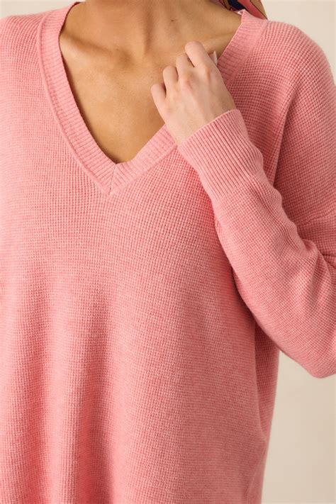 Rose Pink V-Neck Sweater - All Tops | Red Dress