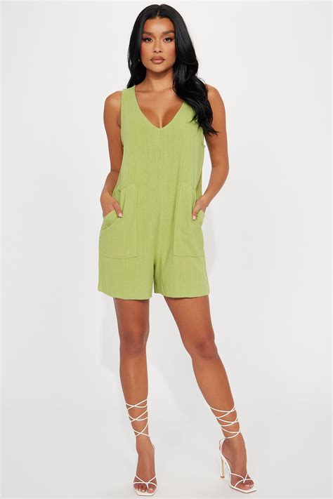 Nyla Linen Romper - Green | Fashion Nova