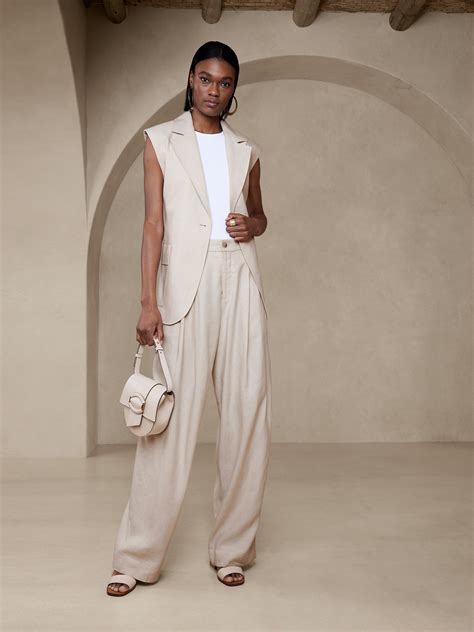 Banana Republic Lena Wide-Leg Linen-Blend Pant white - 629205022