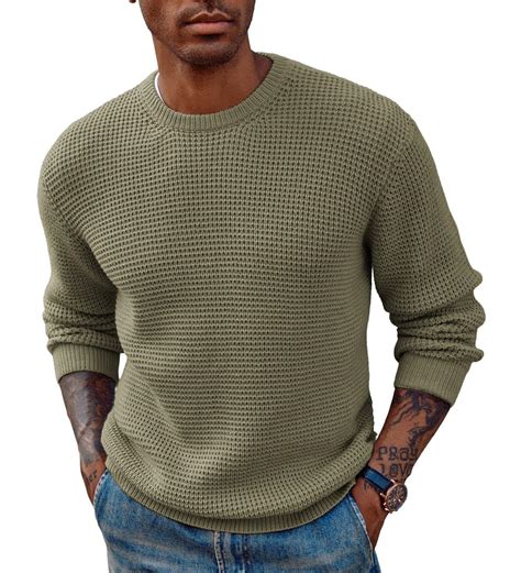 PJ PAUL JONES Sweaters for Men Crewneck Cable Knit Waffle Textured ...