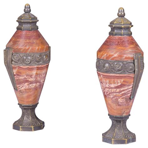 Monumental Art Deco Style Micro Mosaic Mirrored Over Clay Urns, a Pair ...