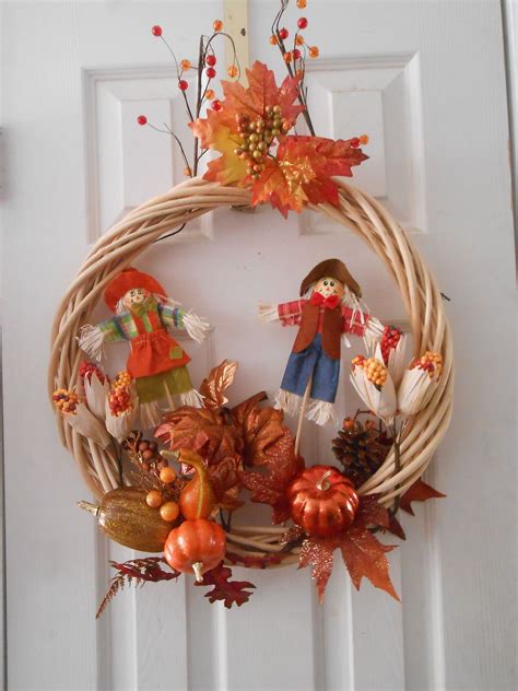 Made from a wicker wreath, fall themed picks. | Autumn theme, Wreaths ...
