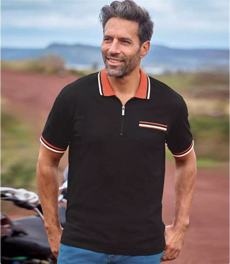 Pack of 2 Men's Zip-Up Polo Shirts - Coral Black | Atlas For Men