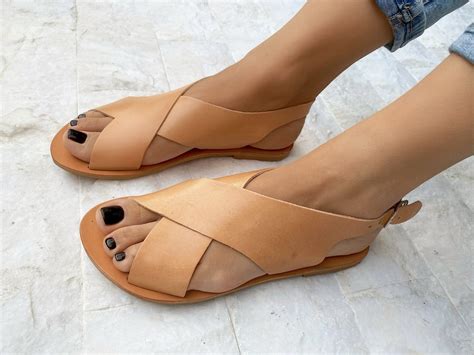 Brown Leather Slingback Sandals, Criss Cross Sandals, Gift Fot Her ...