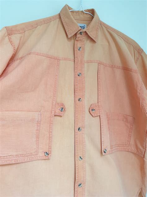Vintage Salmon Orange Shirt, Men's New Wave, Art Deco, 80s, 90s ...
