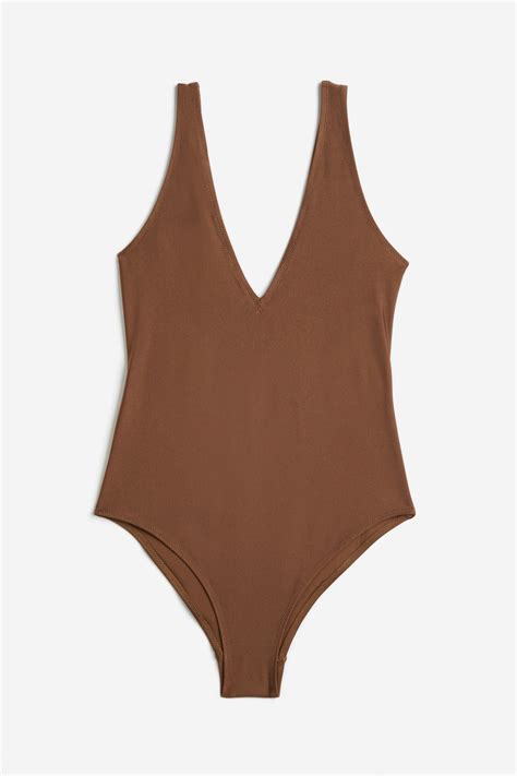 V-neck swimsuit - Brown - Ladies | H&M GB