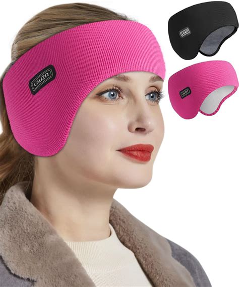 Amazon.com: Lauzq Double-Layer Ear Warmer Headband-Knit Fuzzy Lined ...