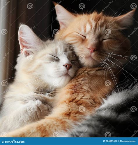 Portrait Two Orange and White Tabby Cats Hug Each Other. Friendship ...