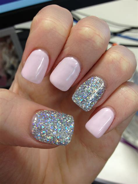 Light pink, silver features acrylic | Light pink acrylic nails, Nail ...