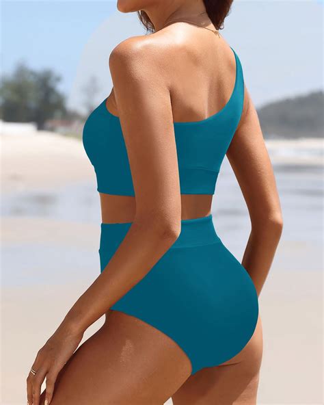 Snapklik.com : Teal Women One Shoulder Bikini High Waisted Two Piece ...