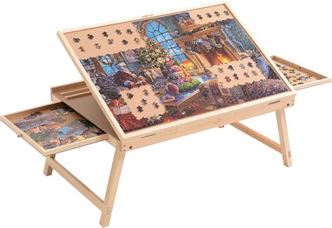 Lavievert Wooden Jigsaw Puzzle Table, Adjustable Puzzle Board for ...