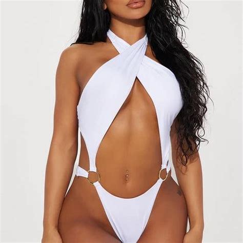 one piece white bikini fashion nova - Depop