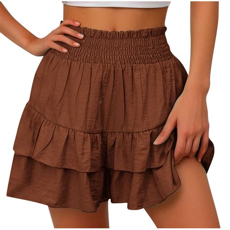 Brown Shorts for Women Summer Fall Faux Gauze Linen Rayon Floral Loose ...