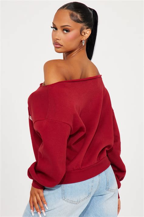 Harvard Football Off Shoulder Sweatshirt - Red | Fashion Nova
