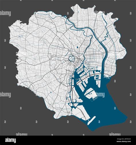 Tokyo map. Detailed map of Tokyo city administrative area. Cityscape panorama. Royalty free ...