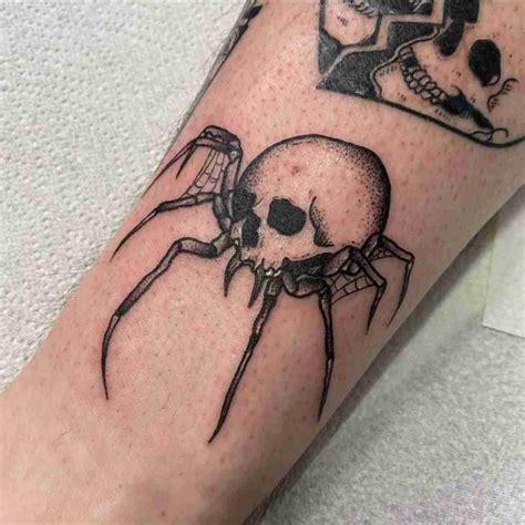Spider Skull Tattoos Black Grey Red" Temporary Tattoo, Ornate Tribal