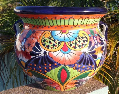 Large 15" X 12" Talavera Mexican Pottery Bean Pot Planter Flower Pot Hi ...