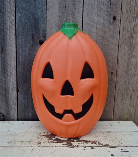 Vintage Halloween Blow Mold Jack O Lantern Pumpkin Black Orange Plastic ...