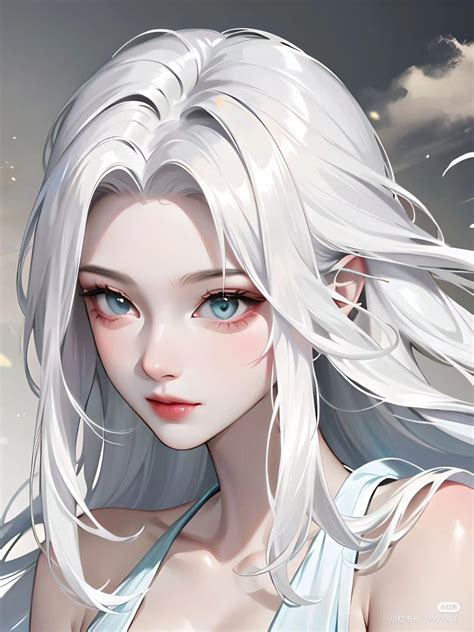 An Anime Character With Long White Hair And Blue Eyes - Free Word Template