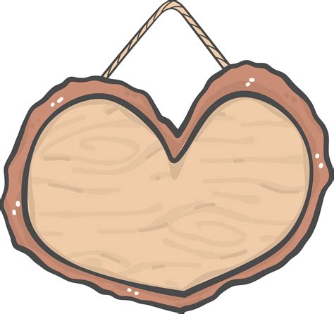 letrero de madera marrón en forma de corazón colgando dibujo de dibujos animados de garabato ...