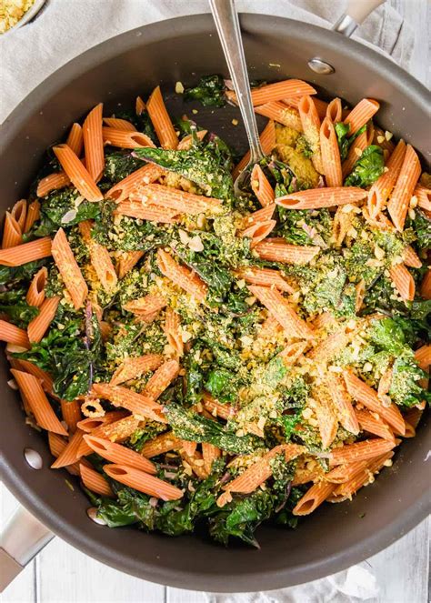 Red Lentil Pasta - With Garlicky Lemon Greens and Walnuts