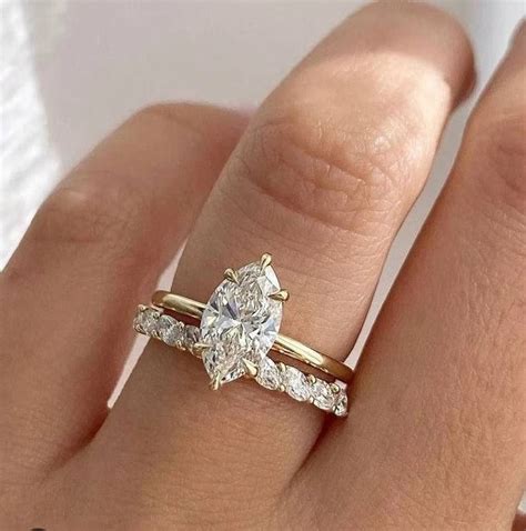 2 Carat Marquise Engagement Ring Set / Marquise Moissanite Solitaire ...
