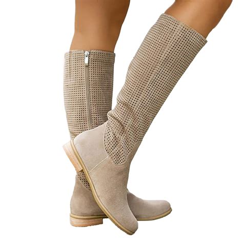 Oyedens Knee High Boots for Women Zip up Low Heels Mid Calf Tall Boots ...