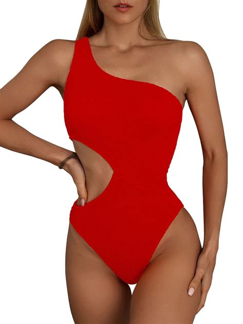 Inadays Women's One Piece Swimsuit One-Shoulder Swimwear Waist Cutout ...