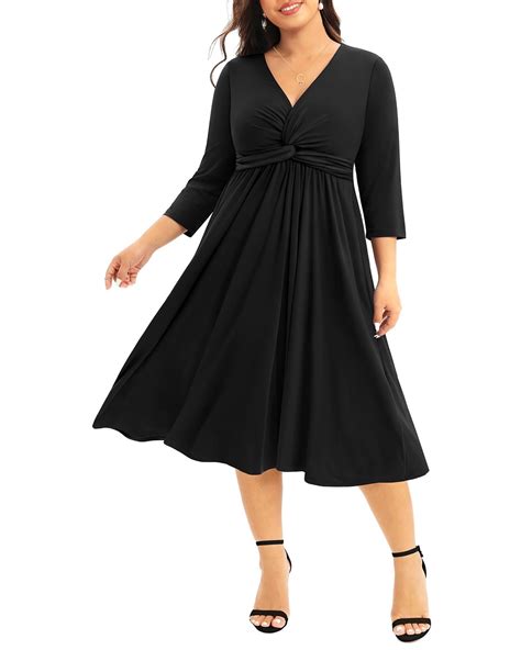 14 W (1X) Plus Size Black Dress for Women Funeral Midi Wedding Guest ...