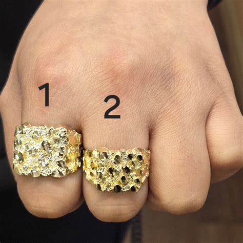 10k Gold Big Square Nugget Ring, Gold Nugget Style Ring, Men's Gold ...