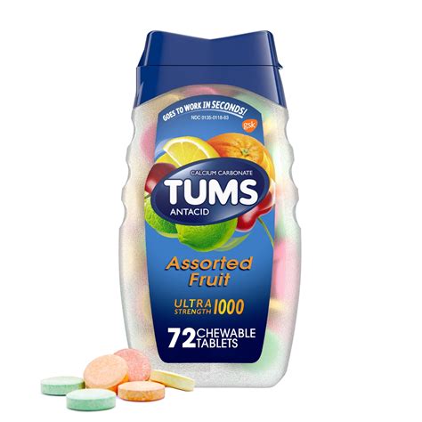TUMS Ultra Strength Heartburn Relief Chewable Antacid Tablets, Fruit, 72 Count - Walmart.com ...