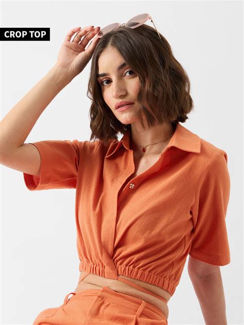 Buy Solids: Rust Women Cropped Shirts Online