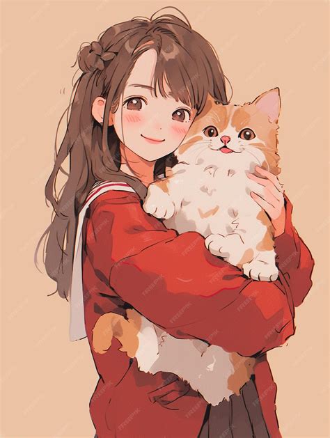 Premium Photo | Anime girl holding a cat in her arms generative ai