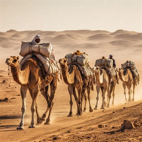 Premium Photo | Camel caravan with camels and camels in the desert