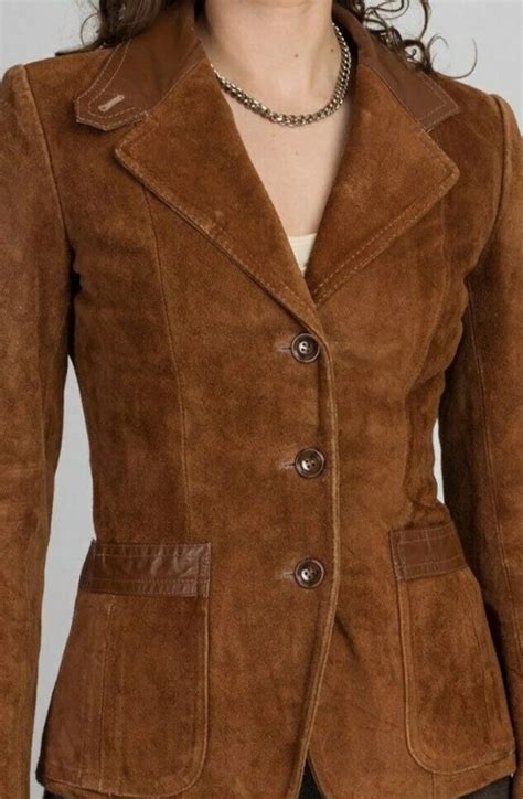 Noori Womens BROWN Suede Leather BLAZER | Stylish Formal Meeting Wear ...