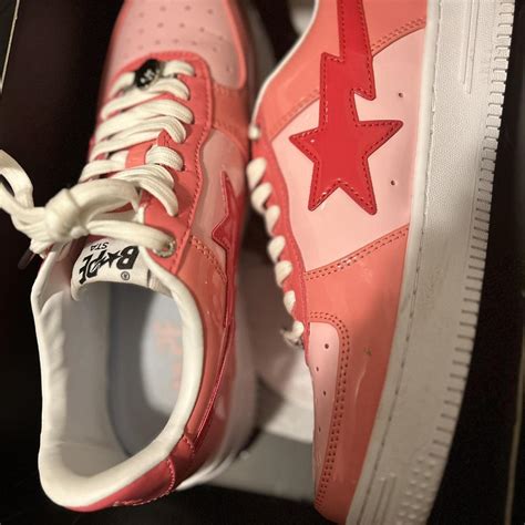 Pink and white bapestas #BAPE pink, white,... | Depop