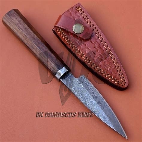 Paring Knife Damascus Steel Handmade With Leather Sheath, Kitchen Chef ...