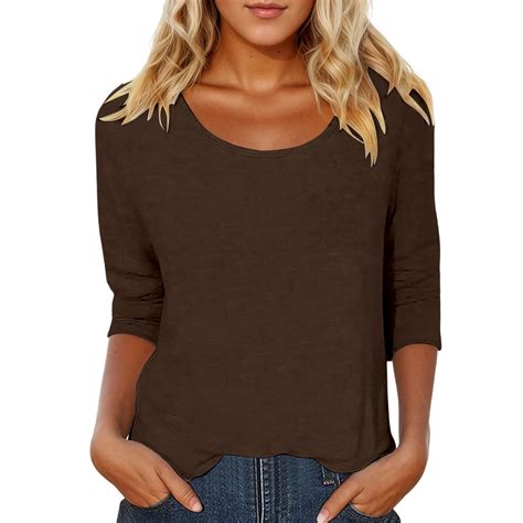 Women's Casual Solid Color 3/4 Sleeve T-Shirt - Low Cut Neck - Walmart.com
