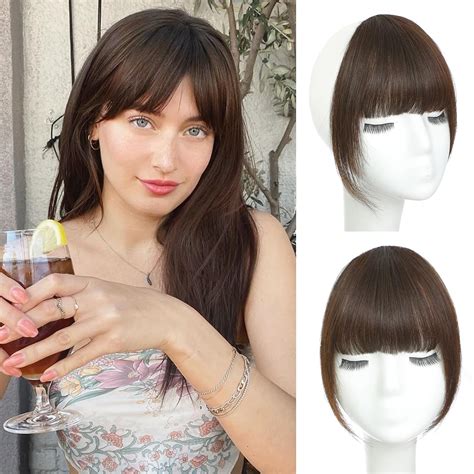 Amazon.com : Clip in Bangs Real Human Hair Dark Brown French Bangs ...