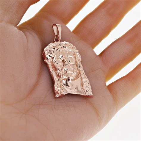14k Rose Gold Jesus Piece Jesus Christ Face Pendant Religious Charm 2.1 ...