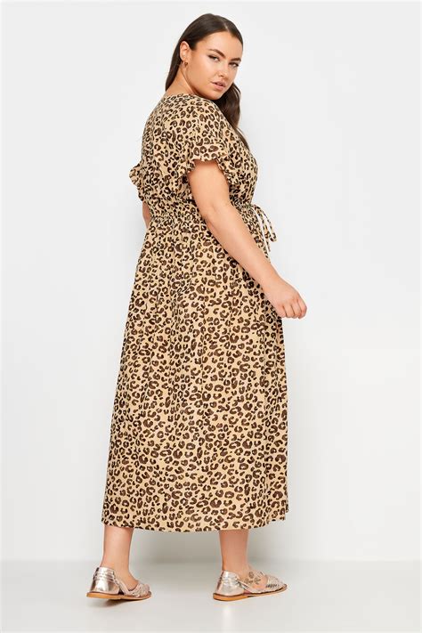 YOURS Plus Size Brown Leopard Print Linen Maxi Dress | Yours Clothing