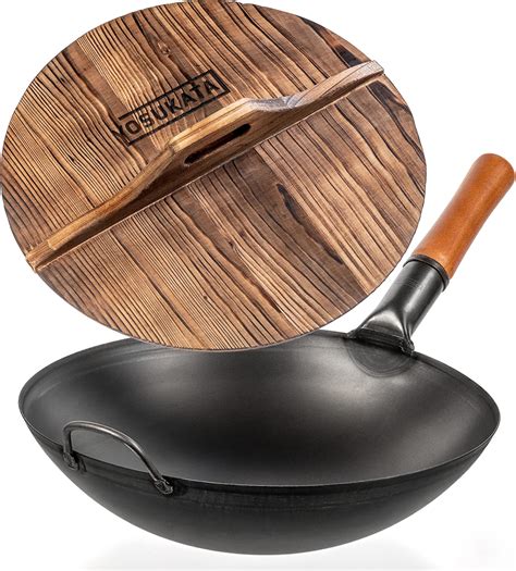 Amazon.com: YOSUKATA Carbon Steel Wok Pan 14 in + Premium Wok Cover 14 ...