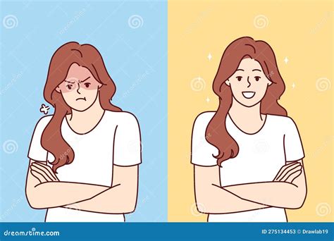 Two Emotionally Opposite Women are Sad or Happy for Concept of Bipolar ...